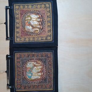 Bohemian Elephant Sequins Cushion Covers, Set Of Two, Embroidered, Vintage